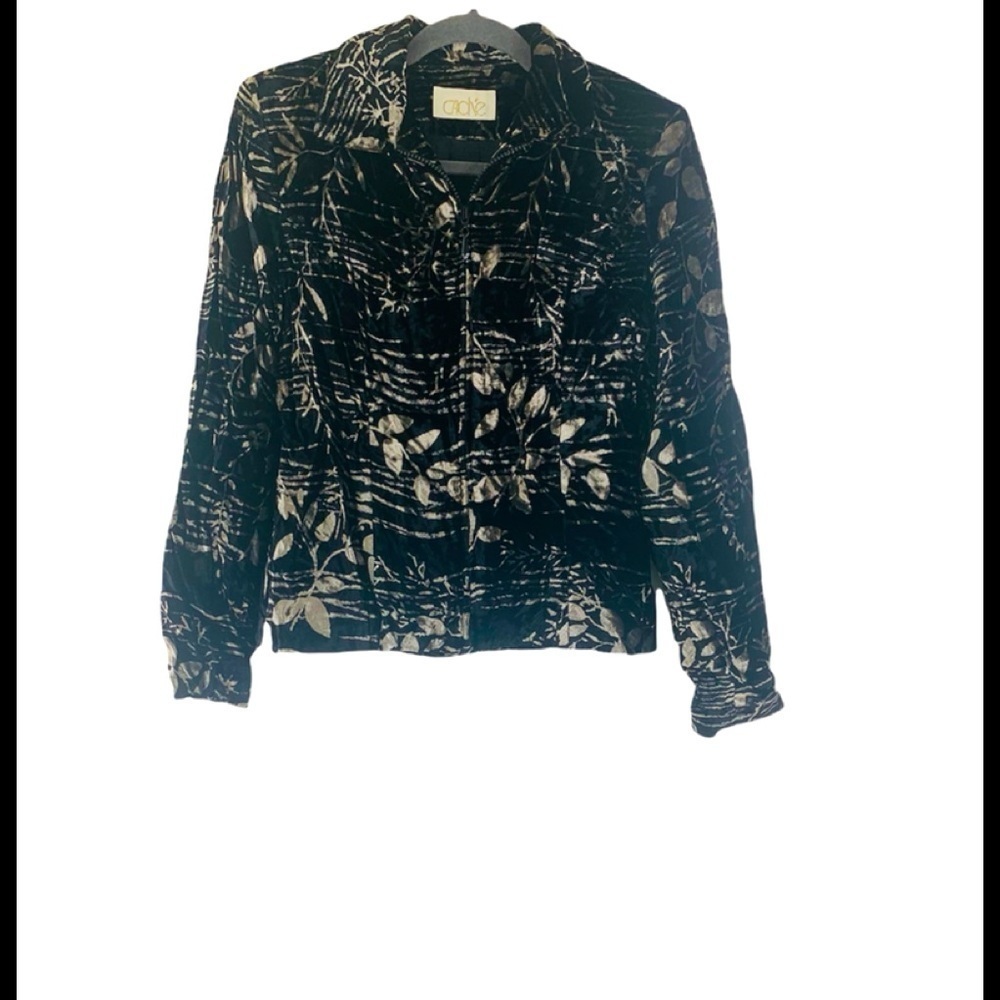 Vintage Cache Black Silver Velvet Zip Up Jacket Size 4